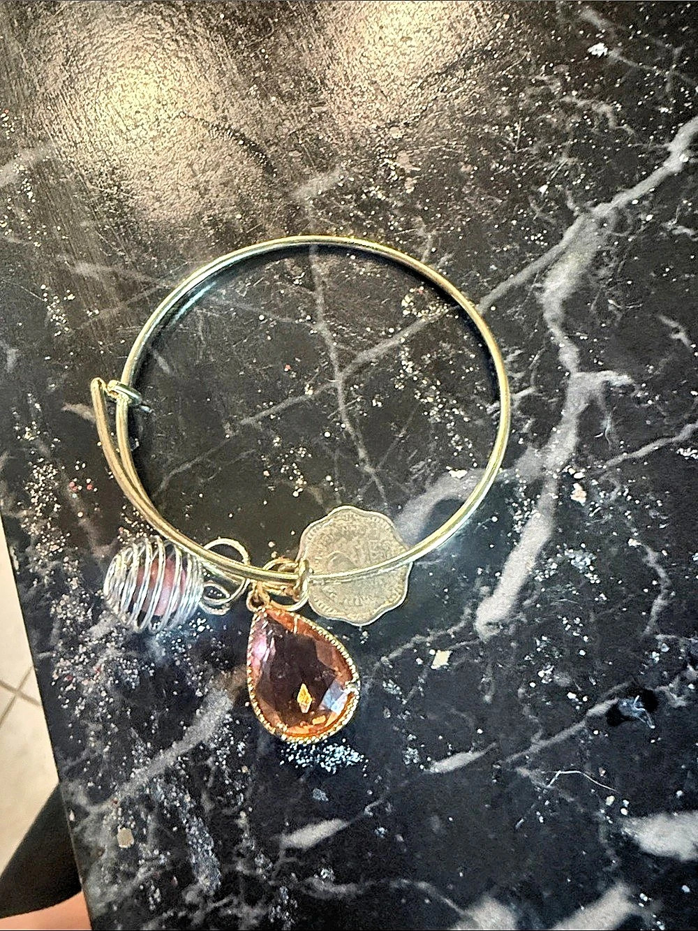 Golden Pink Teardrop Crystal Charm Bangle Gold & Brown